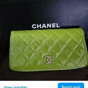 CHANEL Lime Green Quilted Clutch